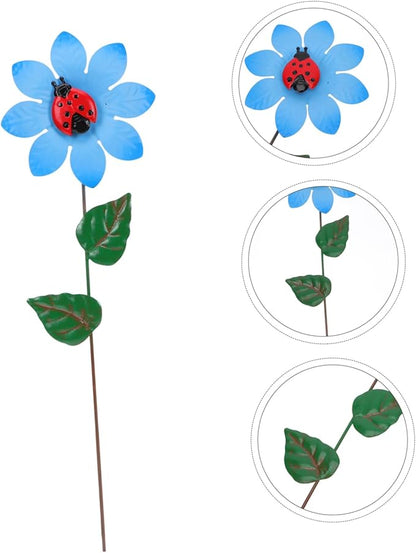 VICASKY Iron Flower Stake Decor with Lifelike Blue Flower Sculpture Weatherproof Garden Plant Ornament for Patio Lawn and Outdoor Rustic Farmhouse Style