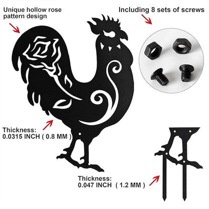 Chicken Metal Yard Art Animals Stakes,5PCS Outdoor Large Black Chickens Family Silhouette Country Garden Sculpture Set,Rooster Mother Hen and Chicks