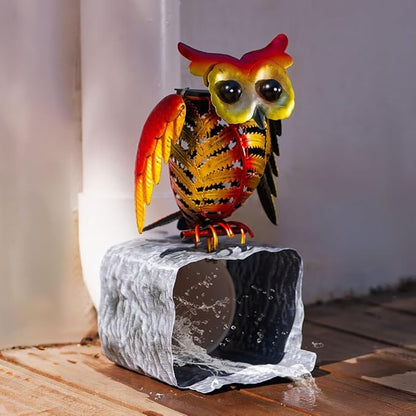 Owl Metal Gutter Downspout Extensions with Solar Powered Lights, Outdoor Waterproof Splash Block Sculpture Garden Decor, Animal Statue Ornaments for Garden, Yard, Lawn