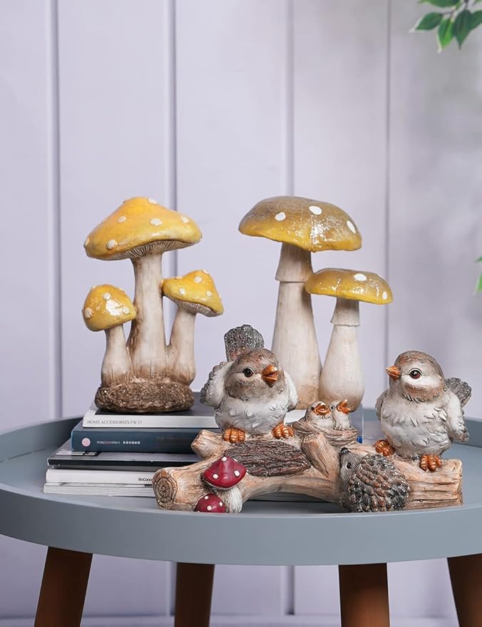 SEINHIJO Mushroom Decor Sculpture Garden Gifts Statue Outdoor Fairy Figurine Modern Patio Arts Polyresin 7.1inch