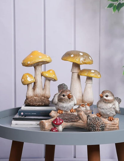 SEINHIJO Mushroom Decor Sculpture Garden Gifts Statue Outdoor Fairy Figurine Modern Patio Arts Polyresin 7.1inch