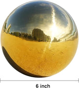 Nerien 6 Inch Gazing Ball, Stainless Steel Garden Mirror Globe, Polished Ornament Sphere, Hollow Floating Reflective Hemisphere, Home Outdoor Pond Housewarming Swimming Pool Decoration Gifts, Gold