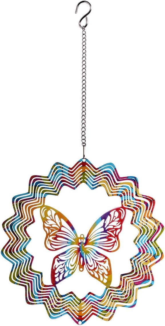 LONGSHENG Butterfly Wind Spinner- 3D Indoor Outdoor Garden Decoration Crafts Ornaments Hand Painted Stainless 6 inch