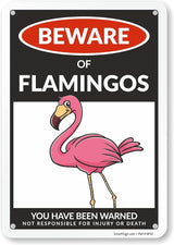 SmartSign Funny Beware Of Flamingos Warning Sign - 10"x7", 40 mil Laminated Rust-free Aluminum - Metal Signs for Women Bedroom, Outdoors, Yard, Patio, Gifts, Cafe - Pink Flamingos Theme, Made in USA