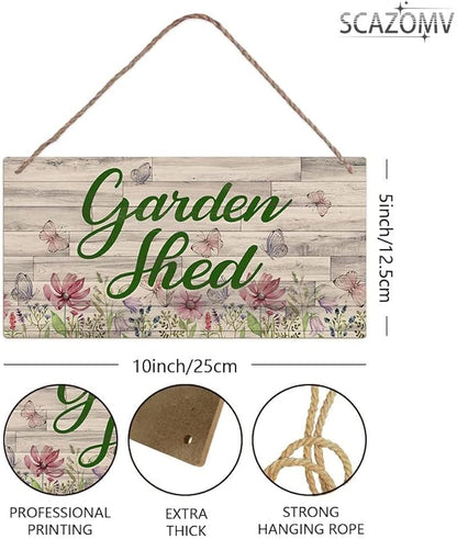 SCAZOMV Garden Sign Decor, Garden Shed, Funny Outdoor Decorative For Garden Backyard Patio Farmhouse, Potting Shed She Shed Personalized Wooden Hanging Plaque 5"X 10"