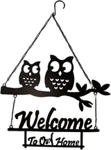 Metal Hanging Owl Welcome Sign Wall Decor,Decorative Rustic Owl hanging Sign for Front Door Yard Patio Indoor Outdoor Wall Decoration
