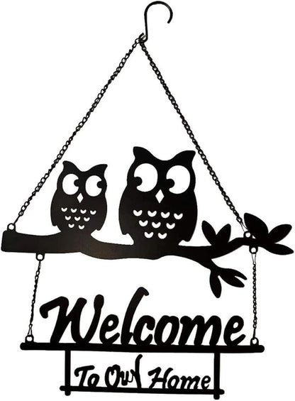 Metal Hanging Owl Welcome Sign Wall Decor,Decorative Rustic Owl hanging Sign for Front Door Yard Patio Indoor Outdoor Wall Decoration