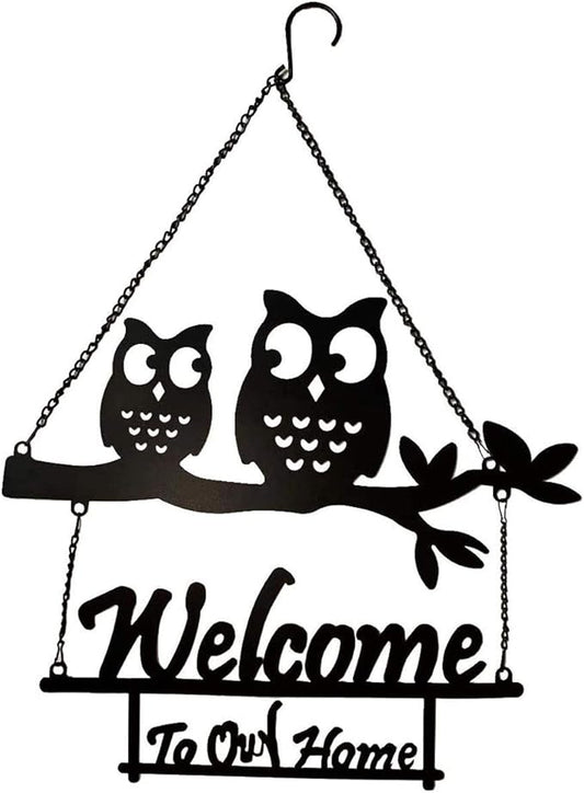 Metal Hanging Owl Welcome Sign Wall Decor,Decorative Rustic Owl hanging Sign for Front Door Yard Patio Indoor Outdoor Wall Decoration