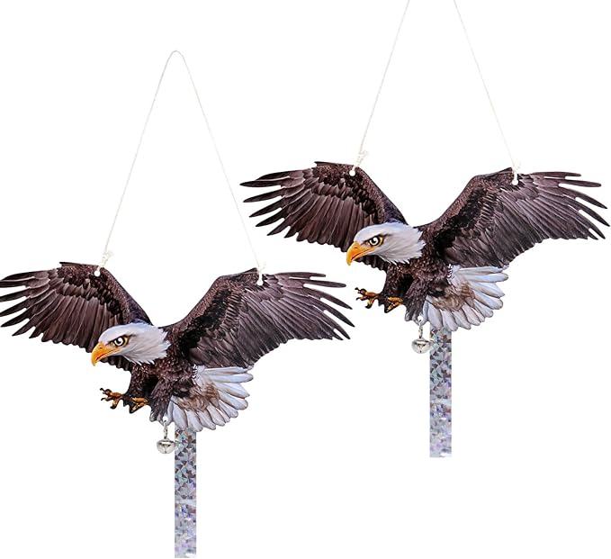 2Pack Plastic Owl Fake Owls, Reflective Owl Hanging Decoration, Barn Swallow Deterrent Dual-Side Printed Raster Fake Eagle for Garden Patio Windows