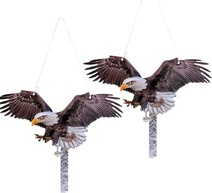 2Pack Plastic Owl Fake Owls, Reflective Owl Hanging Decoration, Barn Swallow Deterrent Dual-Side Printed Raster Fake Eagle for Garden Patio Windows