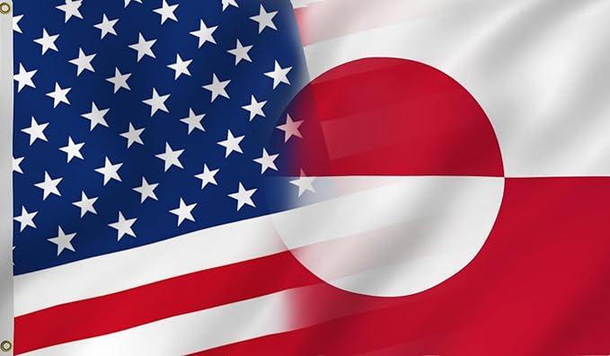 America Greenland Flag 3X5FT, USA Greenlander Friendship Flags,Both Sides Printed, Men Women Banner,Vibrant Colors, Double Stitched with 2 Brass Grommets, Bar Garden Street Decoration, GYM, Office Decor,Indoor Outdoor Use,Gifts. (X-US-GL, 3x5ft)