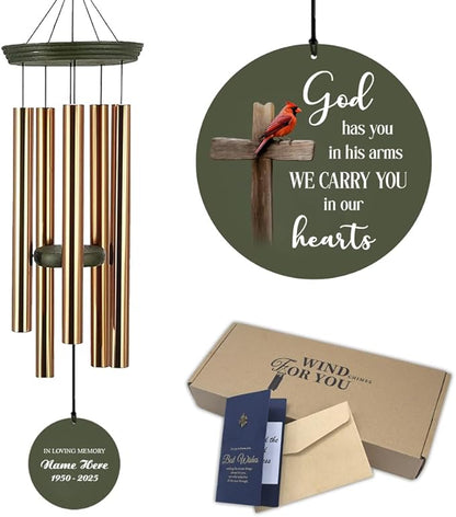 Personalized Wind Chimes, God Sympathy Gifts, 36inch Memorial Wind Chimes, Cross Windchime for Loss of Loved Dad/Mom, Cardinal Wind Chime for Funeral Outside Decor (Produced in USA)