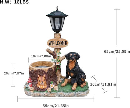 Solar Light Animal Outdoor Statue Planter with Welcome Sign, Resin Garden Sculpture Flower Pot for Patio Lawn Porch Yard Courtyard Decor, Weather-Resistant Decorative Figurine Accent (K)
