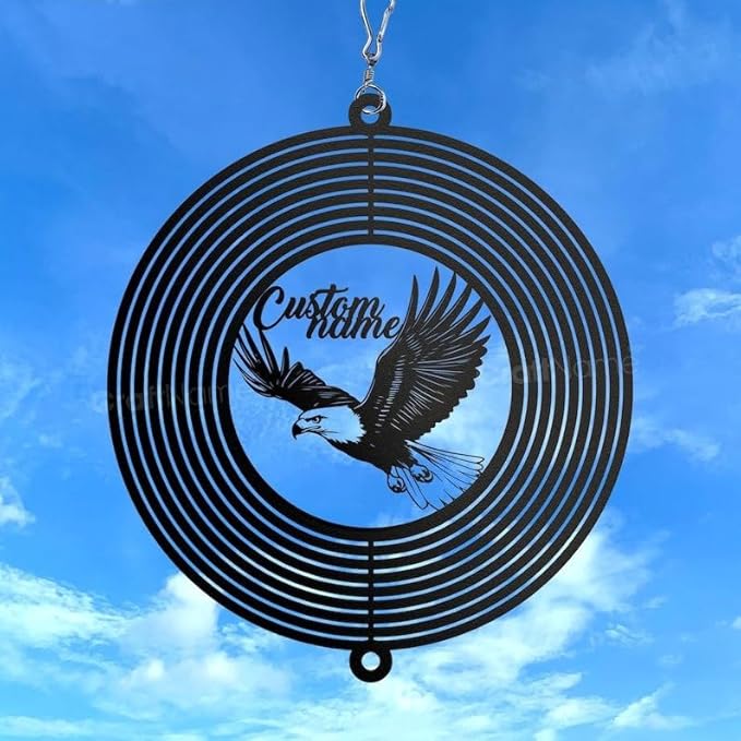 Personalized Eagle Metal Wind Spinner, Custom Outdoor Ornament for Yard Display, Kinetic Metal Sculpture, (Eagle Garden Wind Spinner)