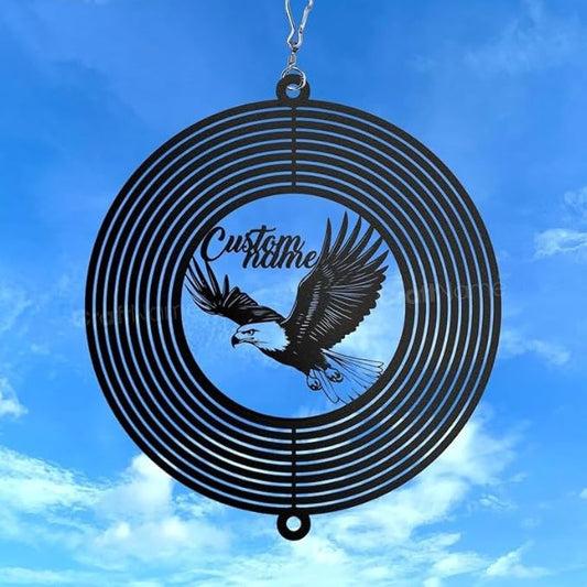 Personalized Eagle Metal Wind Spinner, Custom Outdoor Ornament for Yard Display, Kinetic Metal Sculpture, (Eagle Garden Wind Spinner)