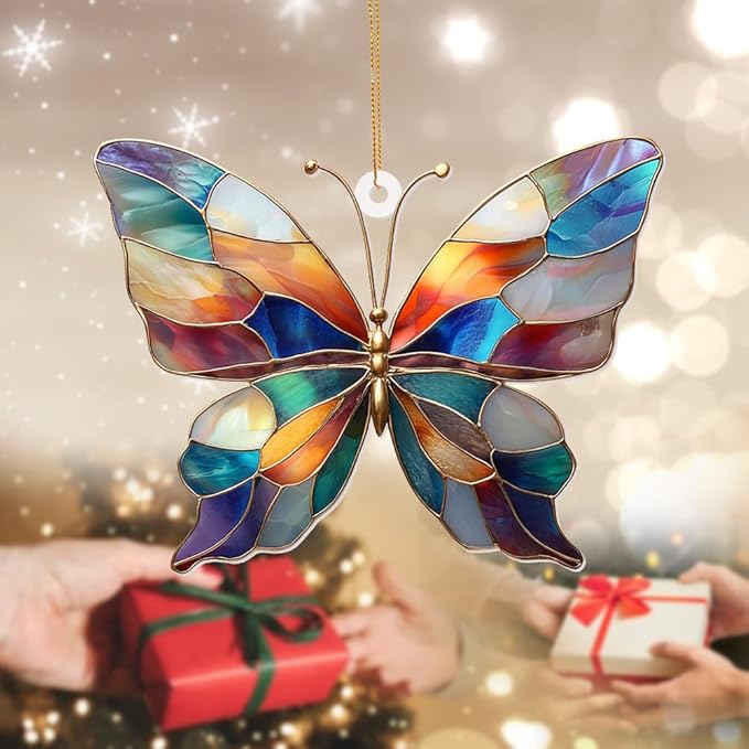 Stained Glass Butterfly Ornament Acrylic – Colorful Suncatcher Window Hanging, Glass Butterfly Decoration for Christmas Tree 2026, Spring Garden Décor, Gifts for Women & Nature Lovers(Sun-04)