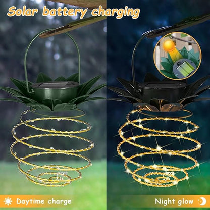 JHPGEOE 4 Pack Outdoor Solar Hanging Lantern Lights - 60LED Waterproof Solar Pineapple Light Outdoor for Garden,Yard Porch Lawn Backyard Landscape Pathway Patio Outside Gardening