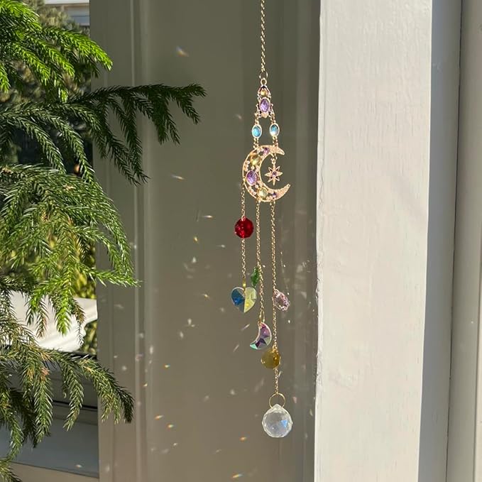2 Pcs Crystal Hanging Ornaments, Sun & Moon Crystal Suncatcher, Hanging Crystals for Decoration, Window Ornament, Home Decoration, Ideal Gift