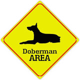 Caution Doberman Crossing XING Tin Sign Doberman Dog Area Warning Street Sign Doberman Novelty Caution Road Sign for Home Man Cave Door Porch Garden 10x10in