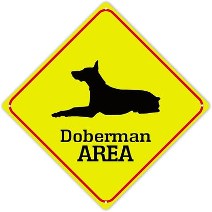 Caution Doberman Crossing XING Tin Sign Doberman Dog Area Warning Street Sign Doberman Novelty Caution Road Sign for Home Man Cave Door Porch Garden 10x10in
