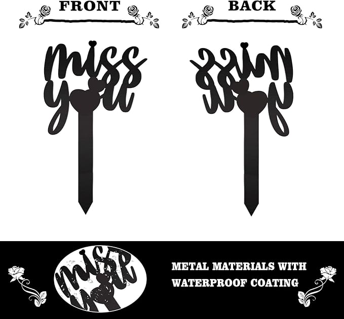 13.8 X 7.9 Inches Large Cemetery Decorations for Grave, Miss You Memorial Grave Markers, Metal Memorial Remembrance Stake, Grave Markers for Human Cemetery, Garden Yard Grave Site Outdoor Stake Marker
