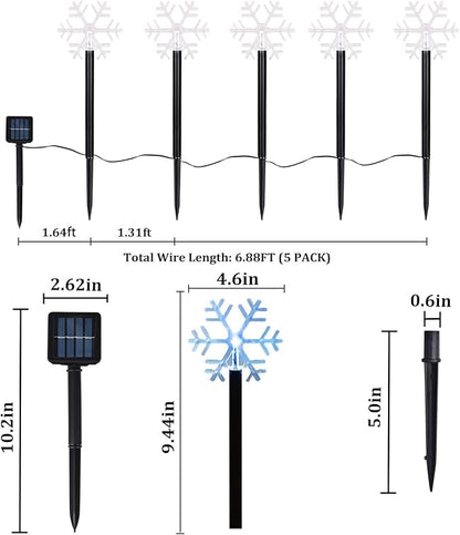Christmas Snowflake Pathway Lights, 5 Pack Solar Christmas Stake Markers with Cool White Fairy Lights for Outdoor Holiday Walkway Patio Garden Decoration