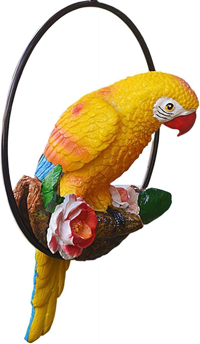 Lifelike Parrot Garden Statues,Resin Parrot Hanging Garden Decor Swing Figurine Ornaments,Parrot Statues for Outside Realistic Bird Sculptures Garden Patio Yard Lawn Figurines for Tree Wall (s3)
