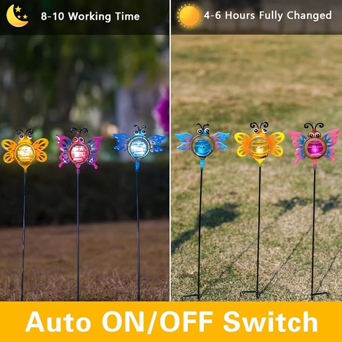 Decorative Solar Lights Outdoor Solar Bee Lights 3 Pcs,Garden Decorative Stake Lights for Pathway Yard Lawn Decoration Mothers Day Mom Gifts