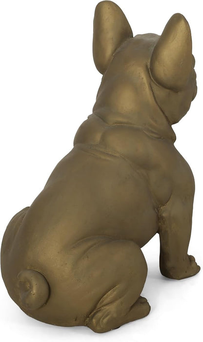 Merax French Bulldog Garden Statue - Outdoor Cast Stone Decor, Rustic Gold Finish, Weather-Resistant Patio or Yard Art, No Assembly Required