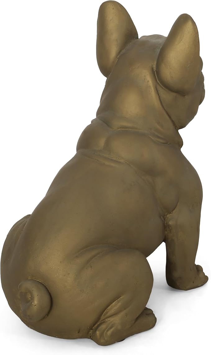 French Bulldog Garden Statue, 17" Tall Outdoor Dog Sculpture, Rustic Gold Cast Stone Frenchie Figurine for Garden, Patio, Porch, or Lawn Décor, Weather-Resistant and Handcrafted Finish