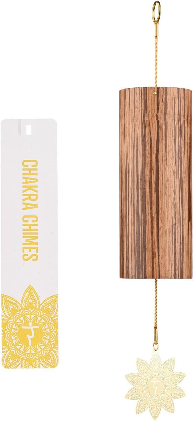 Chakra Chimes Natural Bamboo Wind Chimes Meditation Chord Windchime Wind Bell for Home Decoration Zen Mindfulness Solar Plexus Chakra