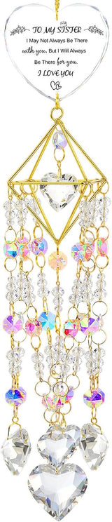 Sisters Gifts from Sister Birthday Gifts for Sister Crystal Suncatchers Window Hanging Wind Chime Garden Rainbow Sun Catchers Indoor Outdoor Decor Handmade Gold Plated Unique Memorial Birthday