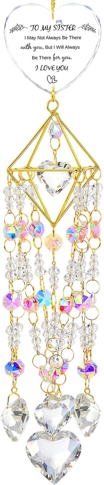 Sisters Gifts from Sister Birthday Gifts for Sister Crystal Suncatchers Window Hanging Wind Chime Garden Rainbow Sun Catchers Indoor Outdoor Decor Handmade Gold Plated Unique Memorial Birthday