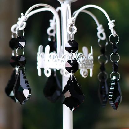 20pcs Crystal Maple Leaf Chandelier Prisms Replacement Pendant Connected Glass Octagon Beads Chain for Wedding Christmas Decoration 38mm (Black)