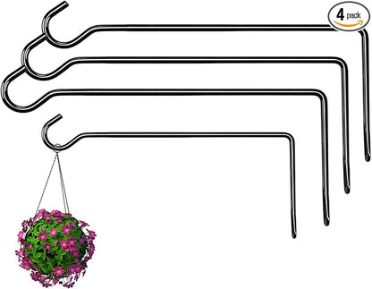 13.3 Inch Metal Wall Plant Hangers, Heavy Duty Hanging Hooks for Plants, Bird Feeders, Wind Chimes and Flower Baskets, Indoor and Outdoor Use, 4 Pack Black
