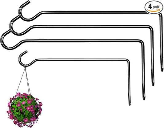 13.3 Inch Metal Wall Plant Hangers, Heavy Duty Hanging Hooks for Plants, Bird Feeders, Wind Chimes and Flower Baskets, Indoor and Outdoor Use, 4 Pack Black