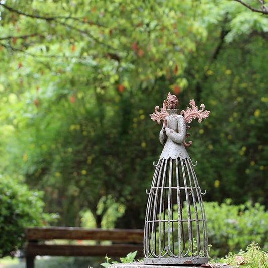E-view Metal Angel Statues for Garden Yard Lawn - Decorative Sculpture Antique Praying Angels Christmas Holiday Decoration Indoor Outdoor Guardian Angel (18")