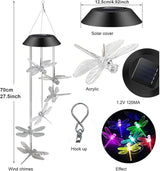 Solar Wind Chimes for Outside,Dragonfly Solar Hanging Lights Outdoor,Dragonfly Gifts for Women,Waterproof Outdoor Solar Powered Lights for Garden Patio Yard Home Decor
