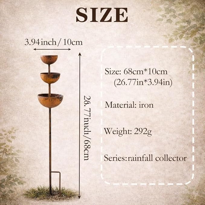 Rain Catcher - Plant Support, Metal Garden Ornament, 3-Tiered Rain Catcher Garden Stake with Water Bowl, Bee Watering Station, Bird Bath & Butterfly Feeder, for Yard, Gardens (1pcs)
