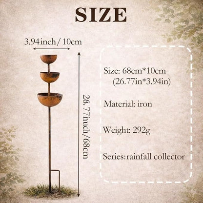 Rain Catcher - Plant Support, Metal Garden Ornament, 3-Tiered Rain Catcher Garden Stake with Water Bowl, Bee Watering Station, Bird Bath & Butterfly Feeder, for Yard, Gardens (1pcs)