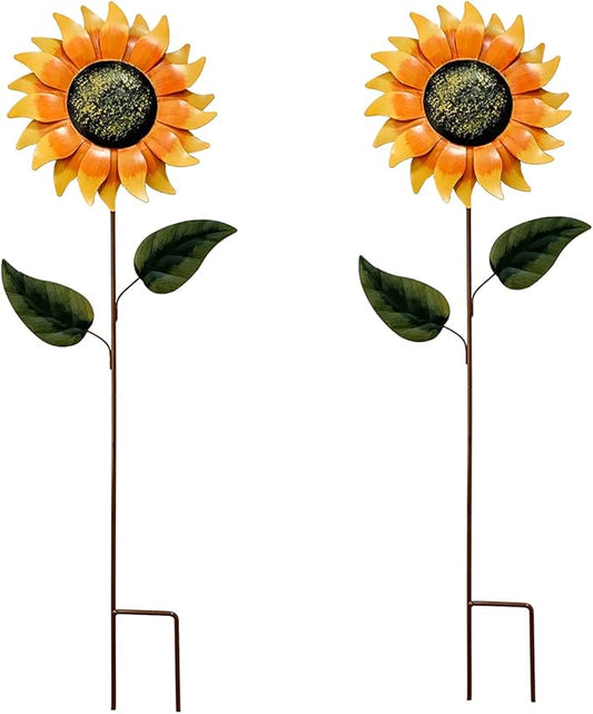 Grace Home Metal Sunflower Garden Stakes, Sunflower Garden Patio Lawn Yard Stake Metal Sunflower Patio Garden Yard Outdoor Decoration 32''H-Pack of 2