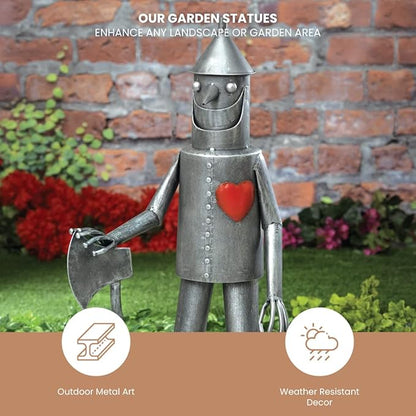Bits and Pieces - 30.5” Tall Tin Woodsman with a Heart Garden Statue - Yard Decorations - Outdoor Sculptures - Garden Decor - Tin Man Yard Art