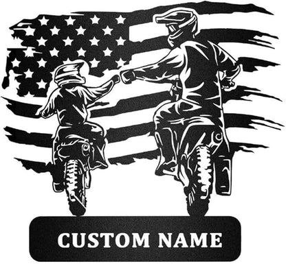 Custom Motocross Dad and Son Daughter Metal Signs, Personalized Metal Name Signs, Customized Family Name Wall Decor, Rustic Home Décor/Gift-98
