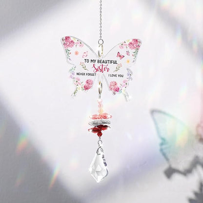 Funnli Sister Gifts Crystal Suncatcher, Birthday Christmas Mothers Day Valentines Day Easter Gifts for Sister Bestie Friend from Sistes Brother Window Hangings Home Decor