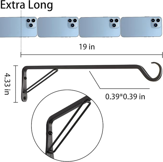 AILIN YELOKIE 2 Pack Extra Long 18 Inch Heavy-Duty Rust-Resistant Solid Steel Plant Hangers and Bird Feeder Hangers for Indoor and Outdoor Decor, Wall Hooks