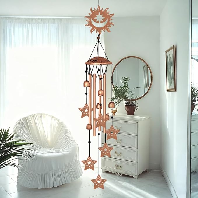 INFUNLY Sun Moon Face Wind Chimes for Outside Stars Metal Wind Chime Aluminum Windchime Tubes Memorial Wind-Bell Retro Music Windchimes with Bells for Yard Garden Decor Housewarming Birthday Gift