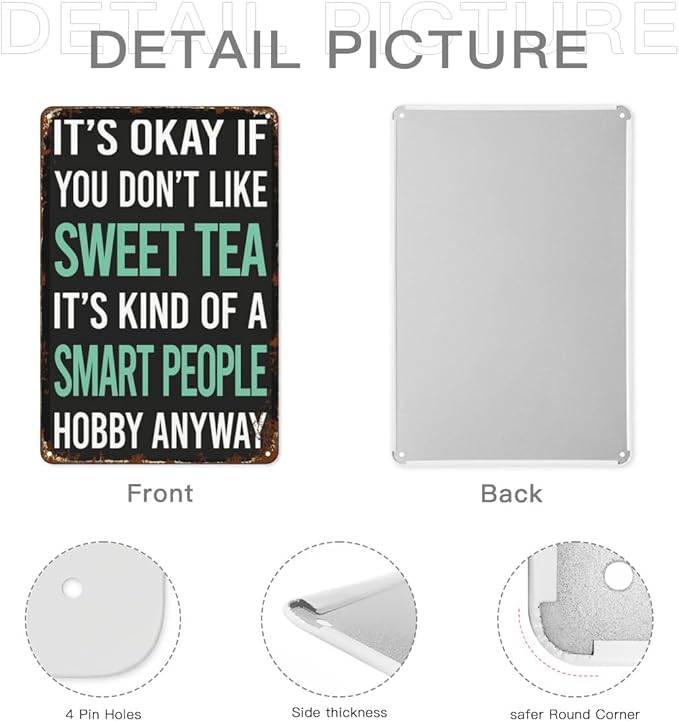 Vintage Tin Wall Decor Sign Smart People Hobby Sweet Tea for Home,Garden,Patio,Office,Classroom,Kitchen & More! 8x12 Inches,Retro Metal Art with Funny Quotes