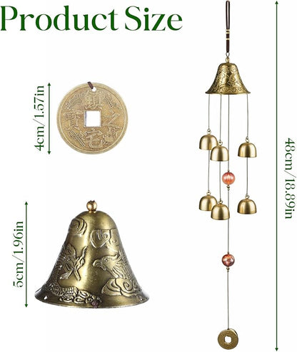Lucky Wind Chimes Fengshui Bell Copper Wind Chimes for Outside Clearance 6 Bells Chinese Hanging Feng Shui Decor Home Garden Hanging Decoration Good Luck Blessing
