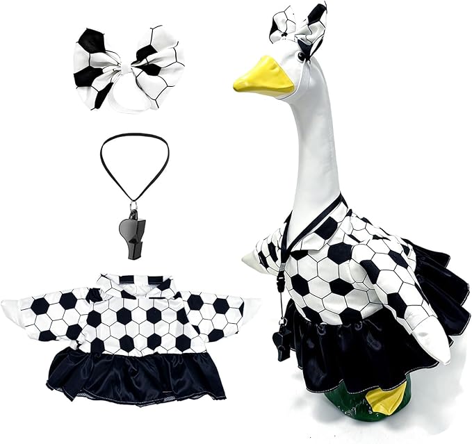 Soccer Porch Goose Outfits with Headband and Whistle, Soccer Porch Goose Costume for 23'' Plastic/Cement Porch Goose Statue Outdoor Garden Yard Patio Lawn Decor
