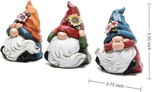 Hodao Spring Gnome Decor Set of 3, Resin Three Wise Gnomes Figurines with See No Evil Hear No Evil Speak No Evil Design, Floral Tiered Tray Shelf Table Accent, Farmhouse Gift Idea